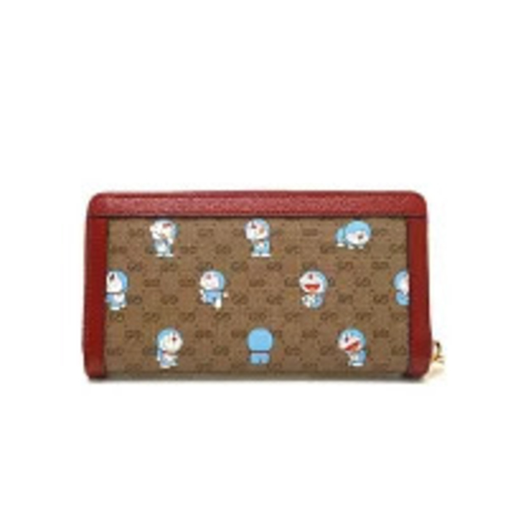 Gucci Doraemon GG Supreme Zippy Long Wallet Brown Red - Picture 1 of 9